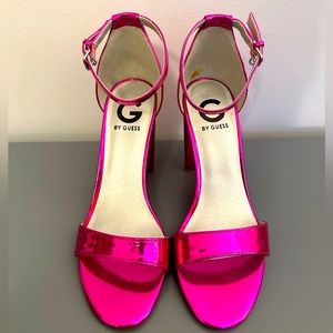 Guess Metallic/Chrome Hot Pink Open-Toe High Heel w/Ankle Strap - Size 8.5